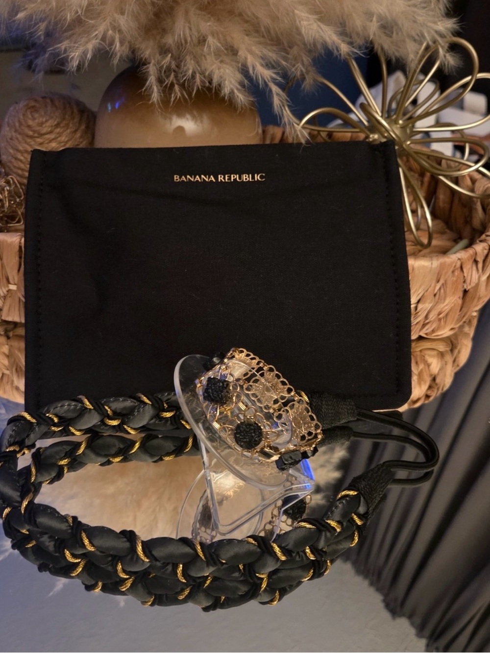 Banana Republic Black and Gold Braided Headband, Bracelet, Wristlet